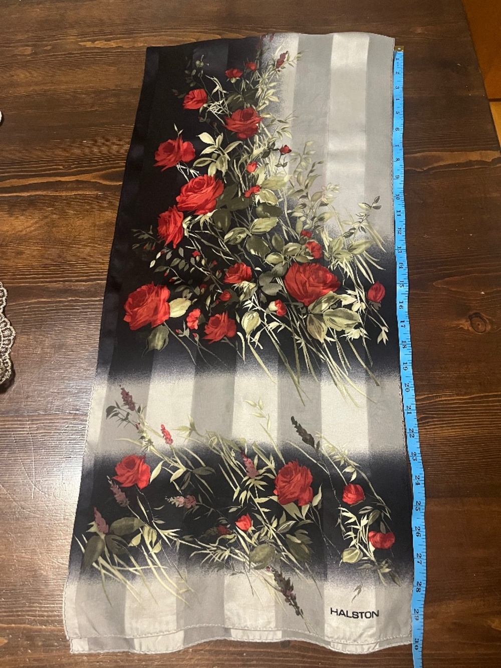 Halston Elegant Vintage Silk Scarf Red Roses